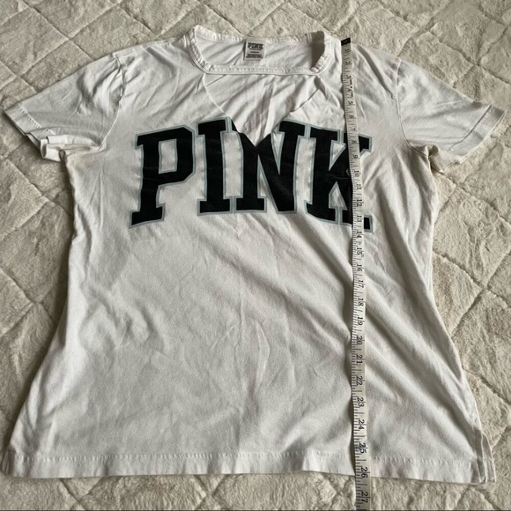 Victoria's Secret PINK | White Logo Cut Out Campus Crew Tee | Size Medium - Picture 12 of 12